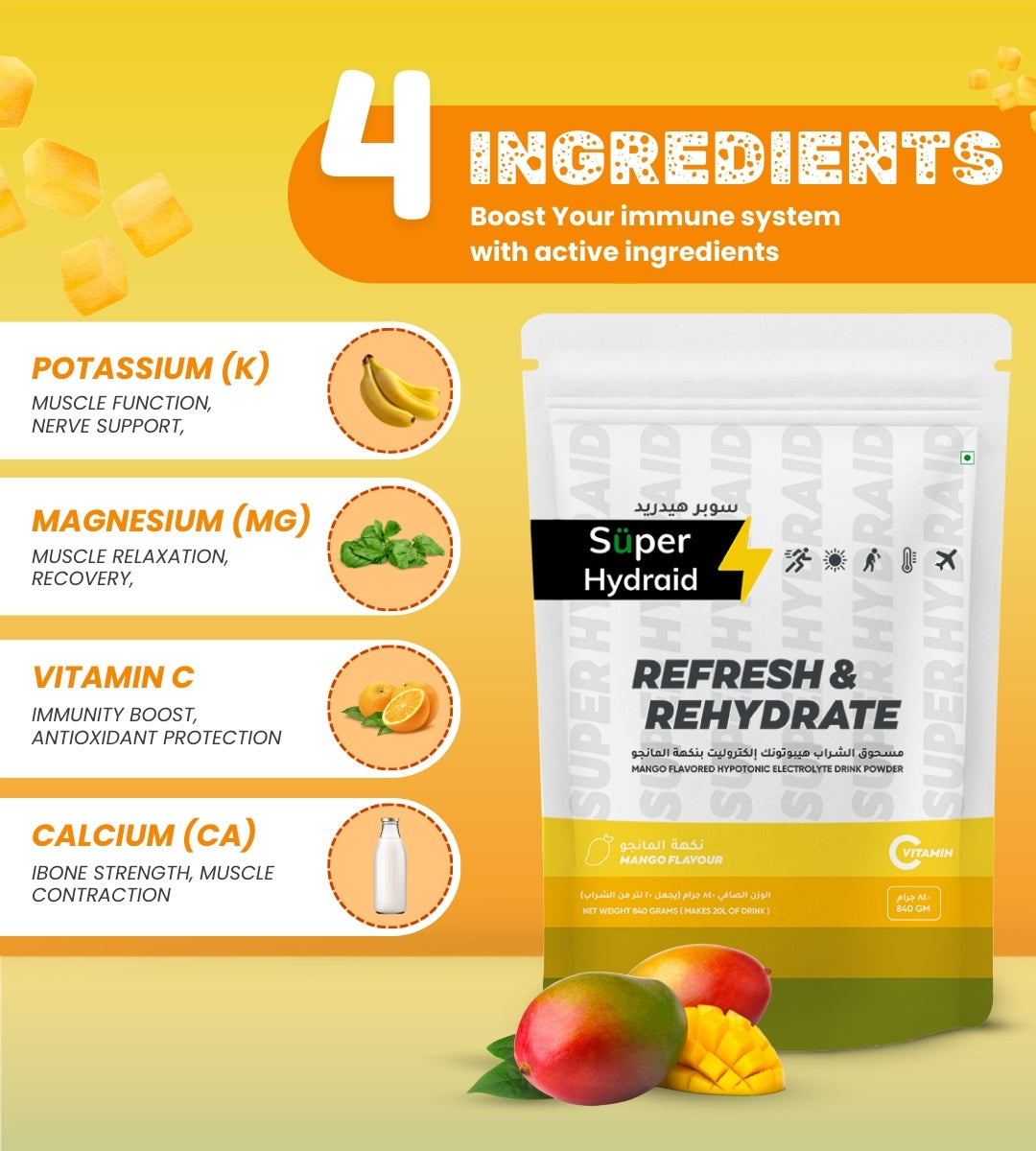 Super Hydraid Electrolyte Drink Mix | Mango - Protectol-Super Hydraid (Powder)